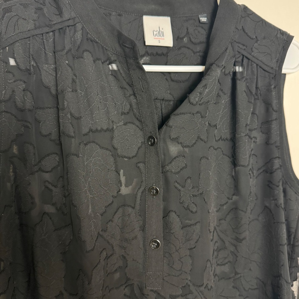CAbi Clip Art Top Women S Black Floral Burnout Sheer Sleeveless Blouse Tank 5346 - Picture 6 of 8